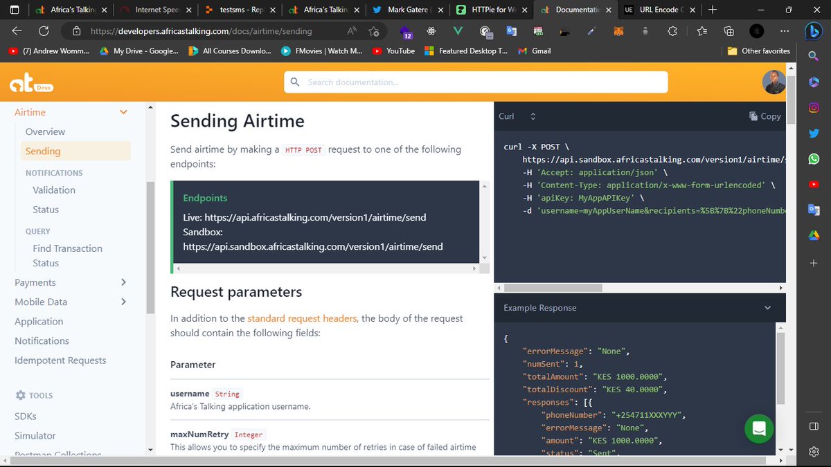 gatere_mark's tweet photo. Really learning a lot on how to work with the @Africastalking's API in Bulk SMS'ing and Sending Airtime 🥳🚀
Really Enjoying this 💫
@m_k_global
@GrahamIngokho
@Africastalking
@getpostman
@csokimathi
#PostmanDekut
#PostmanStudents
#BuildWithAT https://t.co/oF2XWx2CgR