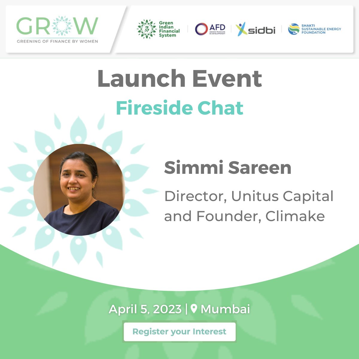 Excited to be hosting <a href="/SimmSareen/">Simmi Sareen</a>, Director, <a href="/Unitus_Capital/">Unitus Capital</a> &amp; Founder, <a href="/ClimakeIN/">Climake</a> for a Fireside Chat at the Launch of #GroWNetwork
Simmi is working on a series of interventions to support climate tech ecosystem in India

Register your Interest to attend: forms.gle/neey1kEHuMZAHh…