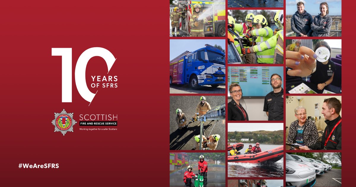 Today marks 🔟 years of the Scottish Fire and Rescue Service. We thank our staff across Scotland for their dedication to protect the communities we serve.
  
We will continue to ensure our work continues to reflect our core values:
✅ Safety
✅ Teamwork
✅ Respect 
✅ Innovation