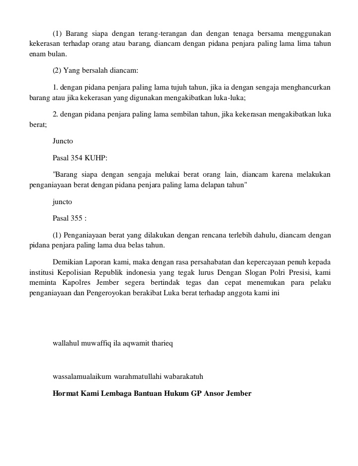 Dari LBH Ansor Jember~

Kepada Yth : Kapolres Jember <a href="/PolresJember/">Polres Jember</a> <a href="/DivHumas_Polri/">Divisi Humas Polri</a> <a href="/ListyoSigitP/">Listyo Sigit Prabowo</a> Perihal : Laporan Tindakan Pengeroyokan dan Penganiayaan Berakibat Luka Berat #KawalBanserRian

Kronologi Kejadian👇