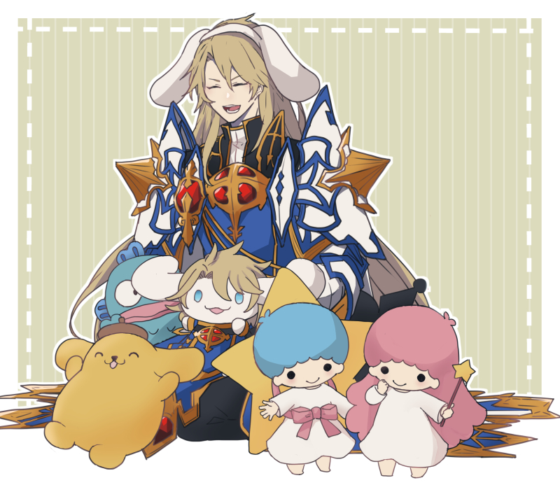 long hair animal ears smile blonde hair rabbit ears 1boy closed eyes  illustration images