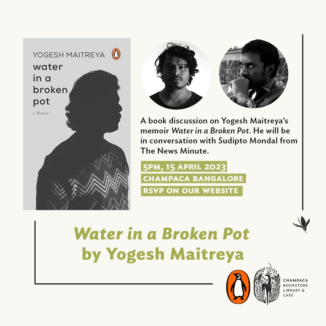 maitreya_yogesh's tweet photo. Hello Banglore. See you all on April 15. If you haven't booked your copy, then contact @ChampacaBooks and book your signed copy to get at the book launch.
#waterinabrokenpot
#penguinindia https://t.co/uE4tuVHQaR