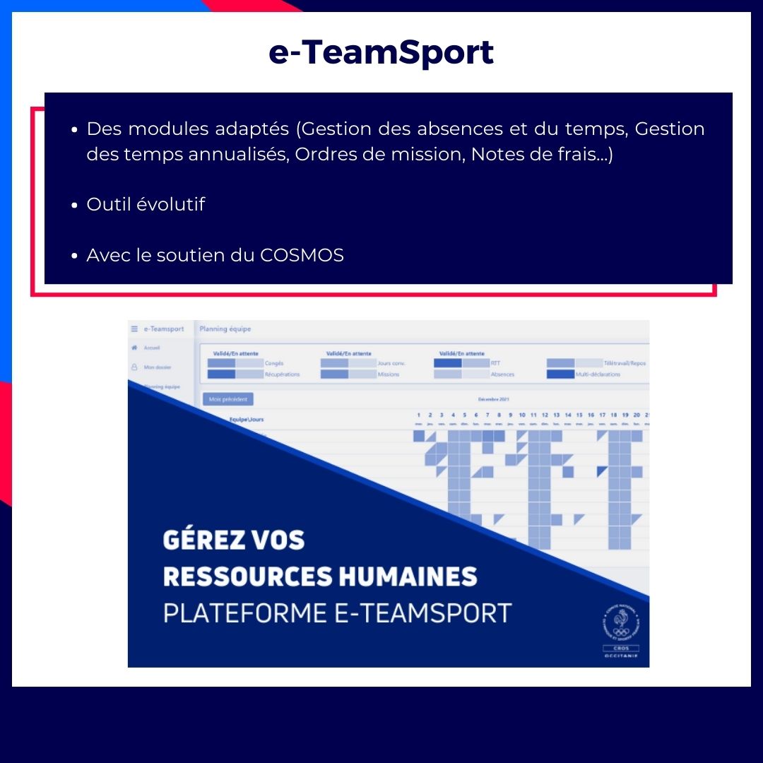 CROSOCCITANIE's tweet image. #AssembleeGenerale
@CROSOCCITANIE

propose un nouveau service GRATUIT à ses membre via #ClubRH.  La plateforme #ETeamSport est un outil évolutif qui propose des modules adaptés.