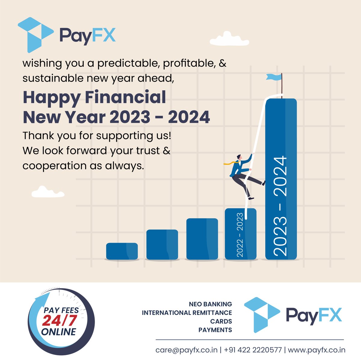 payfxcbe's tweet photo. PayFX wishes you a predictable, profitable &amp; sustainable new year ahead.
Happy Financial New Year 2023 - 2024.

Thank you for supporting us!

#fiscalnewyear #financialnewyear #trust #Thanks #payfx #thankstoall https://t.co/yVG8X3Xwi6