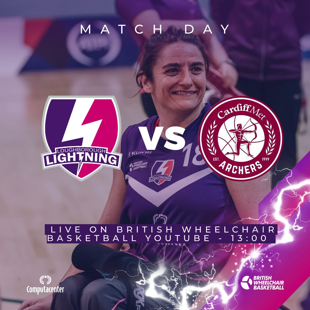 Match Day 💜 Back home again, and we are ready to go! Here's all the information you will need today: 🏀 Doors open at 12:00 🏀 Game at 13:00 🏀 Live stream on British Wheelchair Basketball Youtube 🏀 Tickets still available here: bit.ly/3m5YmAV #LightningStrikes