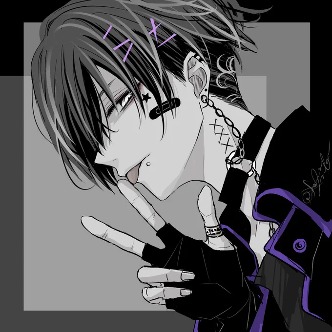 フォロワーさん300↑ありがとう💜🖤  #illust