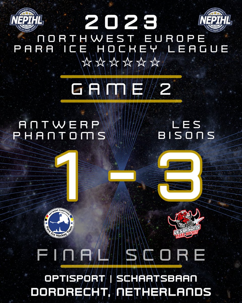 🚨 GAME 2 FINAL SCORE 🚨

Antwerp Phantoms - 1
Les Bisons - 3

#NEPIHL #ParaIceHockey