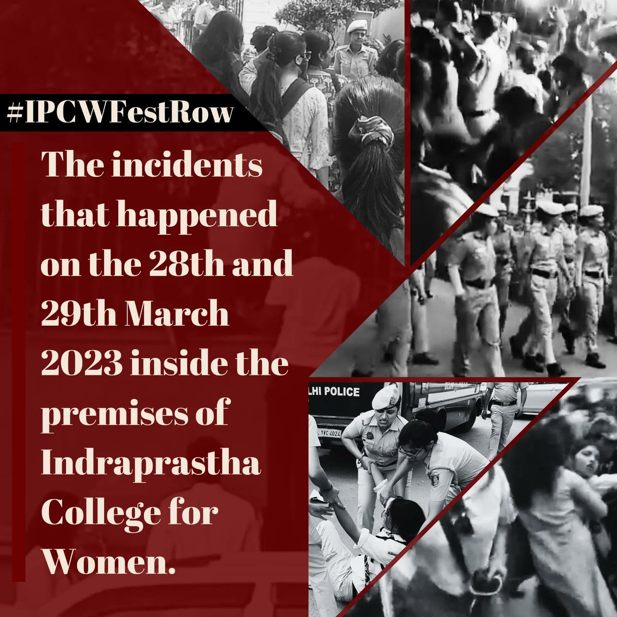 asks_du's tweet photo. Thread (1): The incidents that happened on the 28th and 29th March 2023 inside the premises of #ipcw
#IPCWFestRow
#IPCWprotest
#justiceforipstudents
#IPCW_Students_Detained
#IPPrincipalResign
#ShameOnDelhiPolice
@krantikari_yuva @cswdelhi @ipstudentfront https://t.co/WprDnORde1