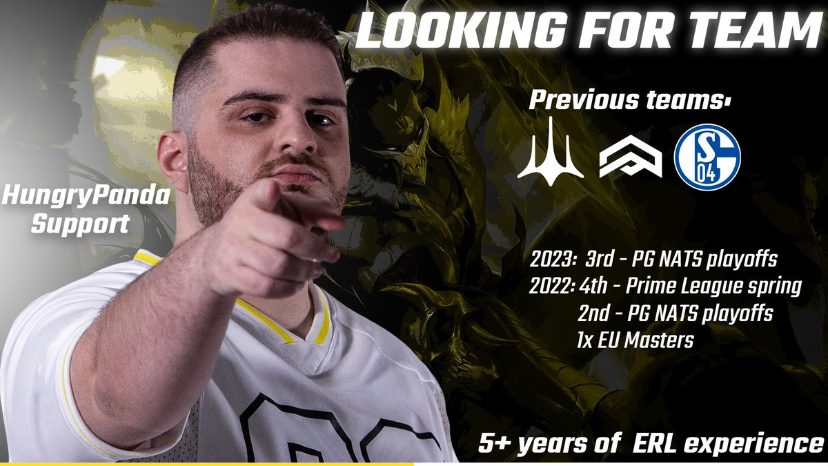 Still contracted with <a href="/DsyreEsports/">DSYRE</a> but I've been allowed to explore my options for next split. 
We came really close to #EMEAMasters in Spring and I'm ready to fight back in Summer! 

Contact me: hungrypanda@prodigy-agency.gg 
 Likes &amp; RTs appreciated!