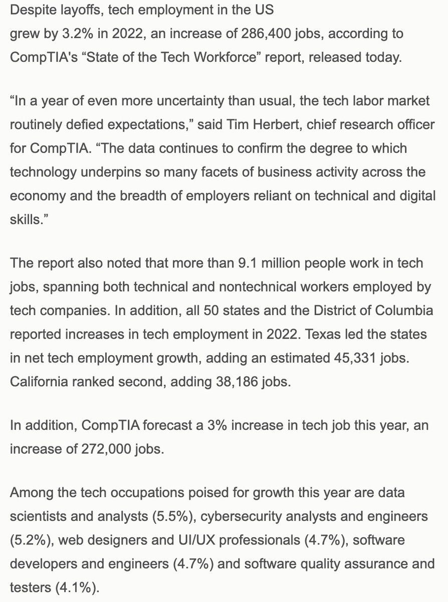This is pretty encouraging:

Despite all the layoffs, tech employment grew 3.2% in 2022. 

Granted, this doesn't take into account the layoffs this year, but certain skillsets like SWEs are still poised for growth.

My take: keep your head up, you can still land that gig!