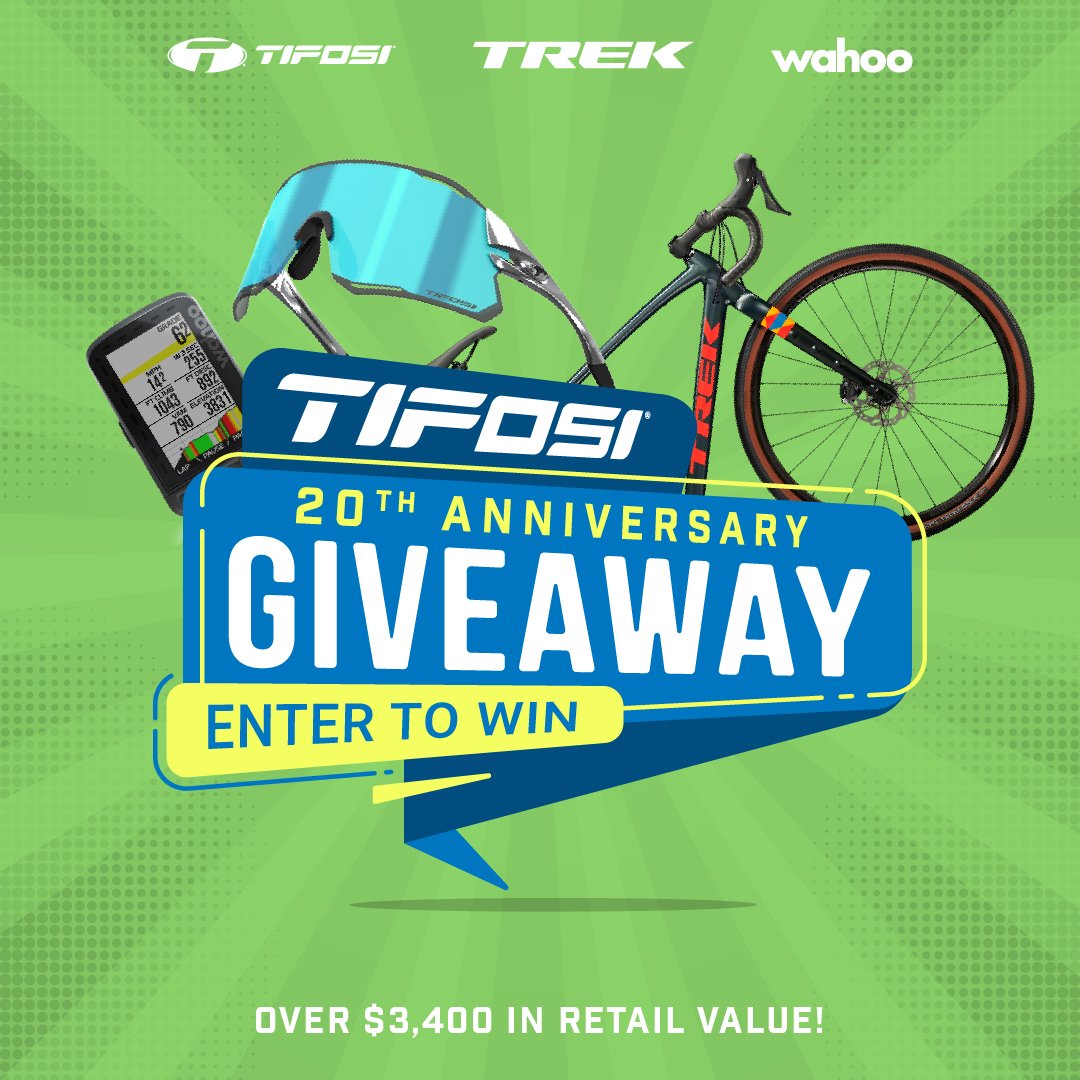 sdrunner's tweet image. Check out this contest with @tifosioptics grand prize wins over $350 in Tifosi Eyewear, the Trek gravel bike Checkpoint ALR 15, and the Wahoo Fitness Roam Bike Computer. That's over $3,400 in cycling gear! tifosioptics.com/pages/platinum…