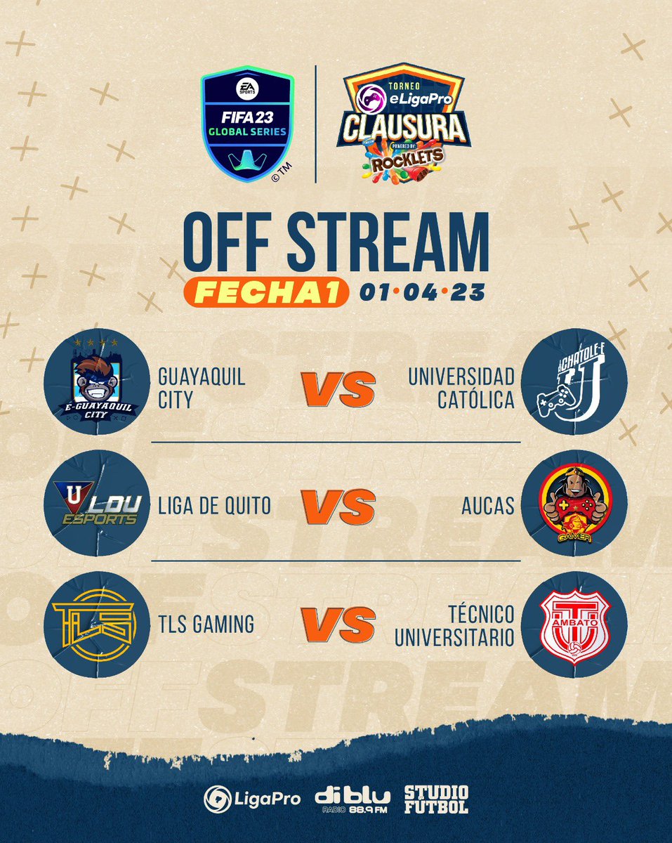 eligapro's tweet photo. 📢⚽️ Llegó el momento que tanto esperamos, ¡19h00 arranca el torneo clausura de la Eligapro powered by @RockletsEc ! 🚀🍫 Prepárense para vivir los partidos de la fecha 1. ¡Que ruede el balón! #LaMejorLigadelMundo #PoweredByRocklets @LigaProEC @RadioDibluFM @StudioFutbol https://t.co/BKsiQYFOgu