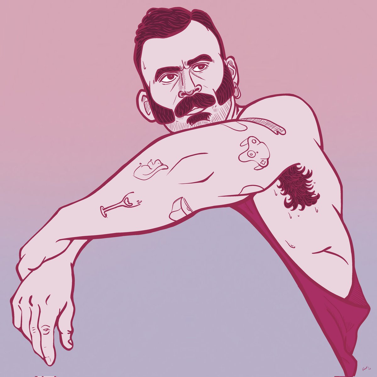 FrandsGabriel's tweet photo. Félicitations à l'inspirant @sbstndlg pour les 100 000 écoutes de son titre "Rien Compris" sur Spotify. #queerart #gayart #procreate #maleillustration #gaybeard #procreatedrawing #bara #gaytattoo #queersinger #frenchsinger #sebastiendelage #lgbtcommunity #lgbtq #pride https://t.co/NIVqkl69N5
