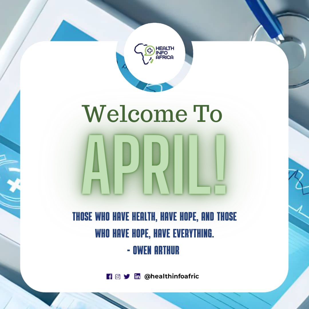 healthinfoafric's tweet photo. Welcome to April. We wish you a blissful month ahead! ~With Love from Health Info Africa!
#HealthInfoAfrica #HealthAndWellBeing #HealthInformationAccess https://t.co/pdrKFfO3KC