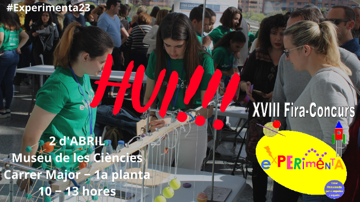 FiraExperimenta's tweet photo. 📢 JA ÉS EL DIA!
Celebrem la Fira #Experimenta23 en el Museu de les Ciències de València de 10 a 13 hores.
Amb al voltant de 70 projectes d'alumnat d'ensenyament secundari 👩🔬🧑🔬
🧪 Amb taller #Fisicalandia i premi del públic 🏆
Entrada lliure i gratuïta! No t'ho perdes! https://t.co/piHLJxM2B2