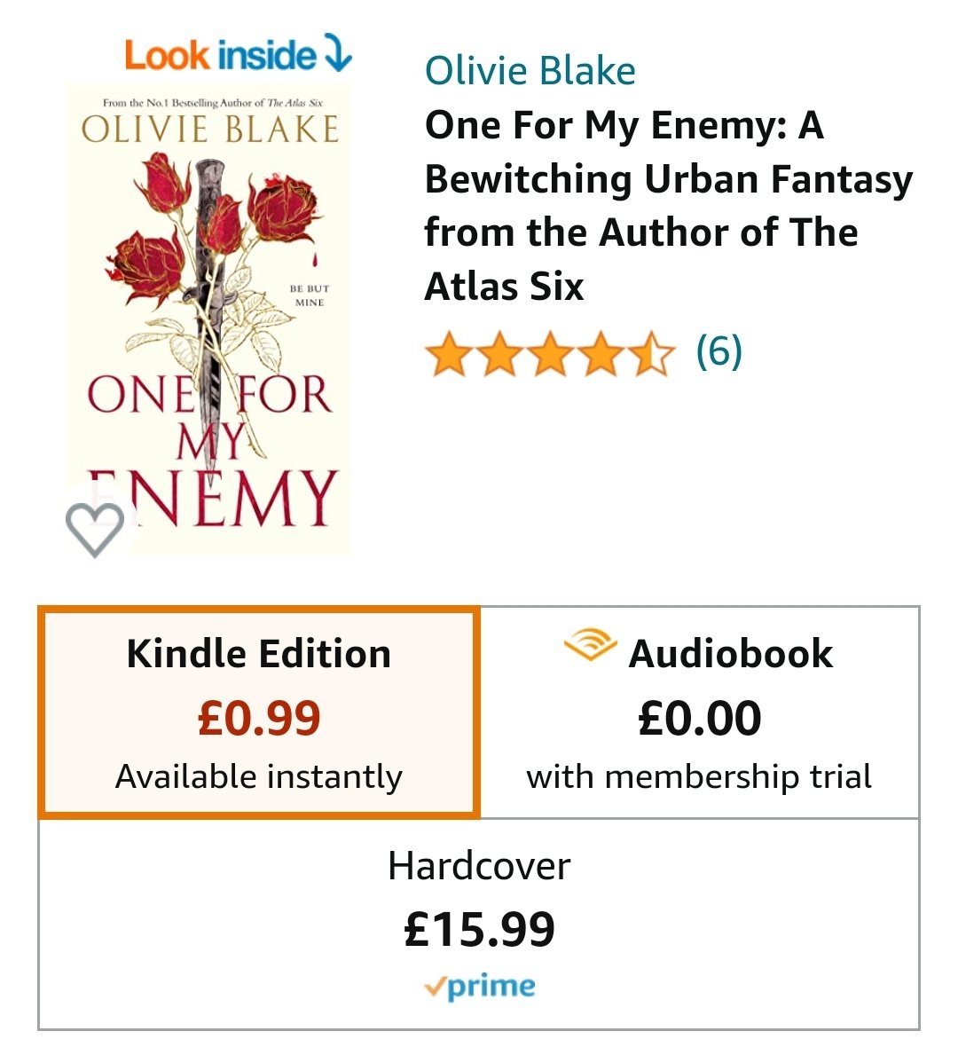 One For My Enemy by <a href="/OlivieBlake/">Olivie Blake</a> is currently only 99p on Kindle Deals over on Amazon in the UK. It's an absolutely amazing read. Definitely 5 stars for me. Highly recommend. 🌹 amazon.co.uk/One-My-Enemy-O…
