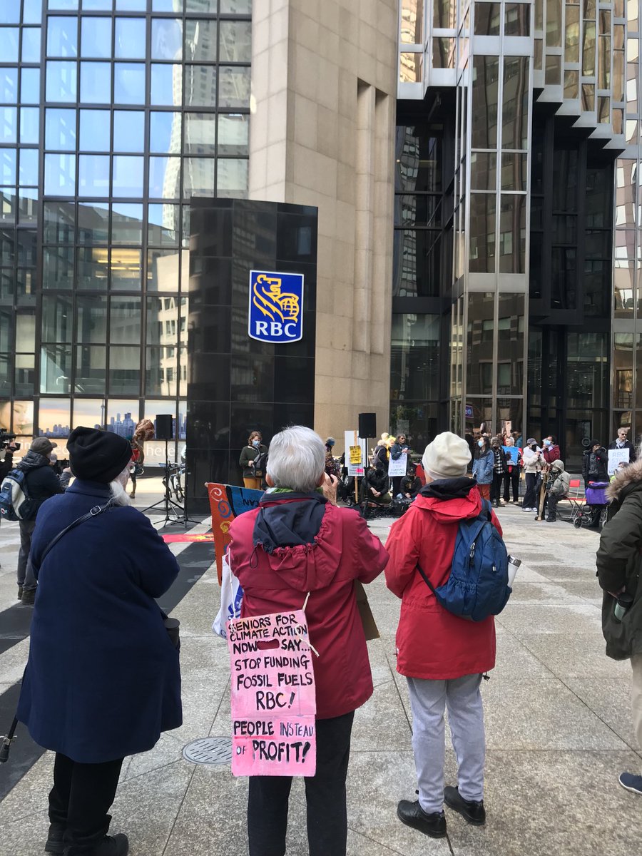 On #fossilfools day, we gather in front of RBC to demand they defund the Coastal Gaslink pipeline. #WetsuwetenStrong