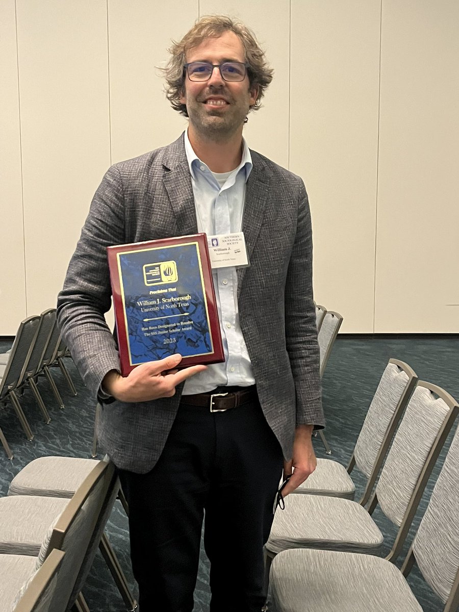 So pleased to announce Buddy Scarborough, UIC alum, now at University of North Texas won the Southern Sociology Society’s Junior Scholar Award.@uicsoc @SouthSocSociety