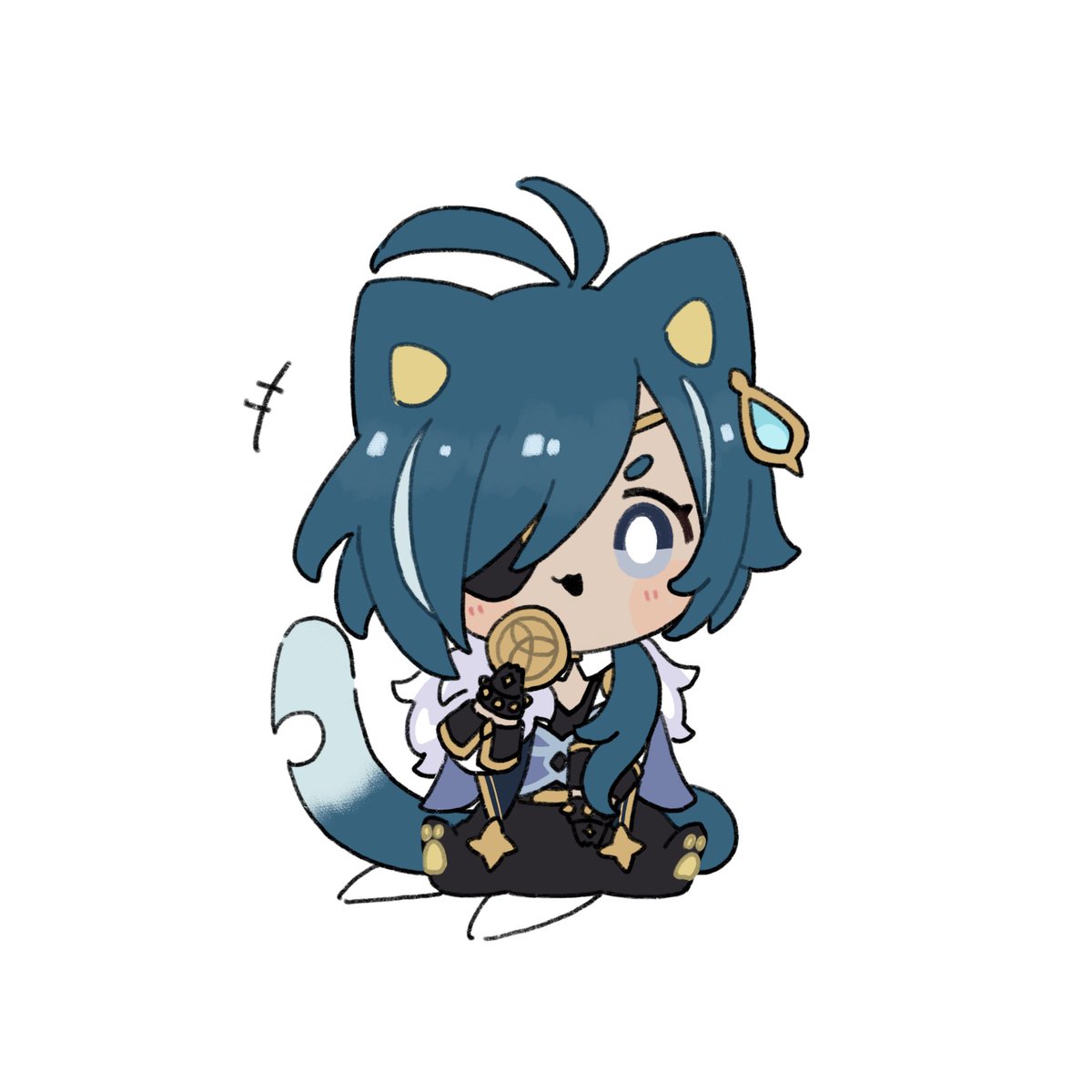 kaeya (genshin impact) 1boy male focus animal ears tail blue hair chibi cat ears  illustration images