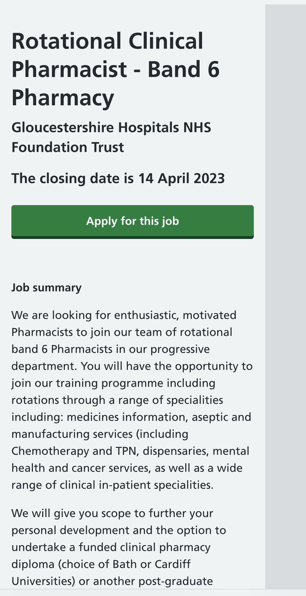 Recruitment continues as we look to expand our pool of rotational clinical #pharmacists at <a href="/gloshospitals/">Gloucestershire Hospitals NHS Foundation Trust</a> . Have a look at a wide range of rotations + further funded diploma opportunities we provide. The team is fantastic and we look forward to welcoming you