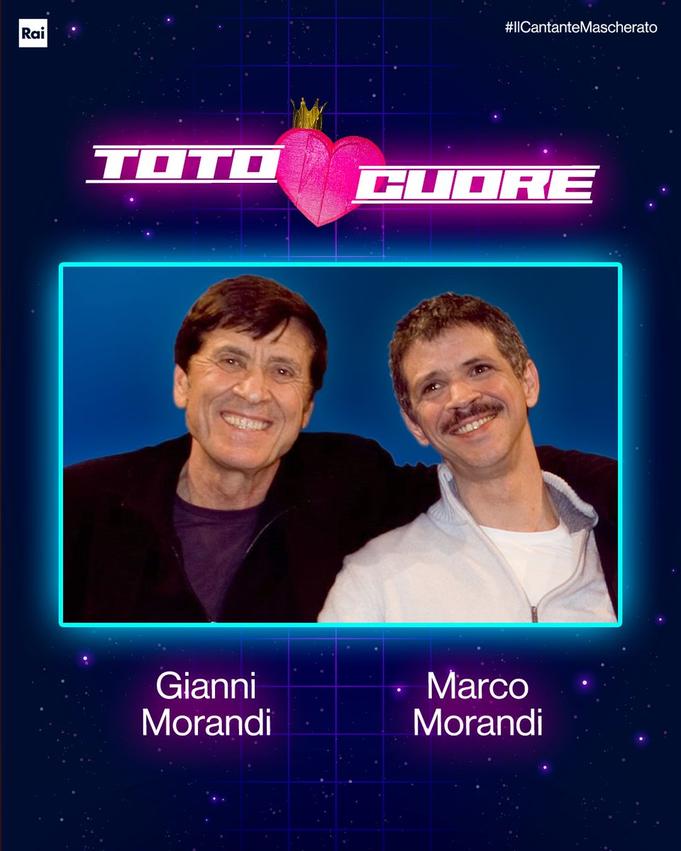 IlCantanteRai1's tweet photo. ❤️ #totoCUORE ❤️ #GianniMorandi e #MarcoMorandi sono la coppia che si nasconde sotto la maschera #icmCUORE di questa sera? Metti like e commenta il tuo pronostico!
#IlCantanteMascherato #icm2023 https://t.co/mc2mW83QdA