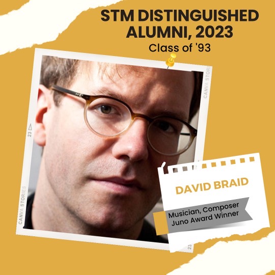 stmcssalumni's tweet photo. ⚔️ Congratulations to musician, composer, and Juno Award Winner David Braid, one of the recipients of the STM Distinguished Alumni Award.

Celebrate David and other distinguished alumni at the Gala Dinner on April 27 at Carmen’s.

Purchase a ticket at https://t.co/wNqgfVcTMS. https://t.co/SRgsWuaUgt