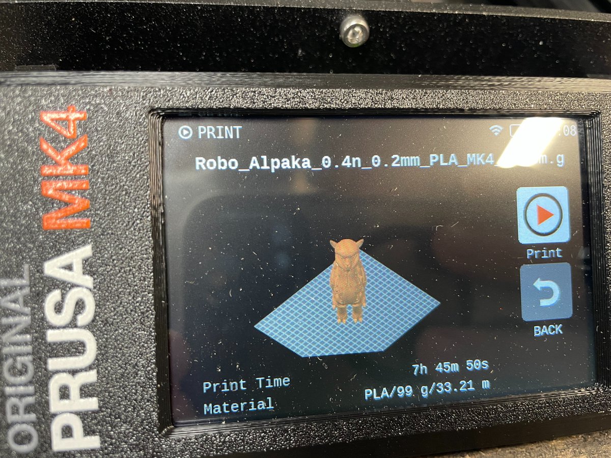 GreenstoneTrev's tweet photo. Got the @Prusa3D unboxed and of course the first print had to be @josefprusa Robo Alpaka! First layer was spot on and the speed of the mesh probing is crazy quick. Quality is spot on, as expected. Onto the Rocket Engine model! https://t.co/oTNl14mEna