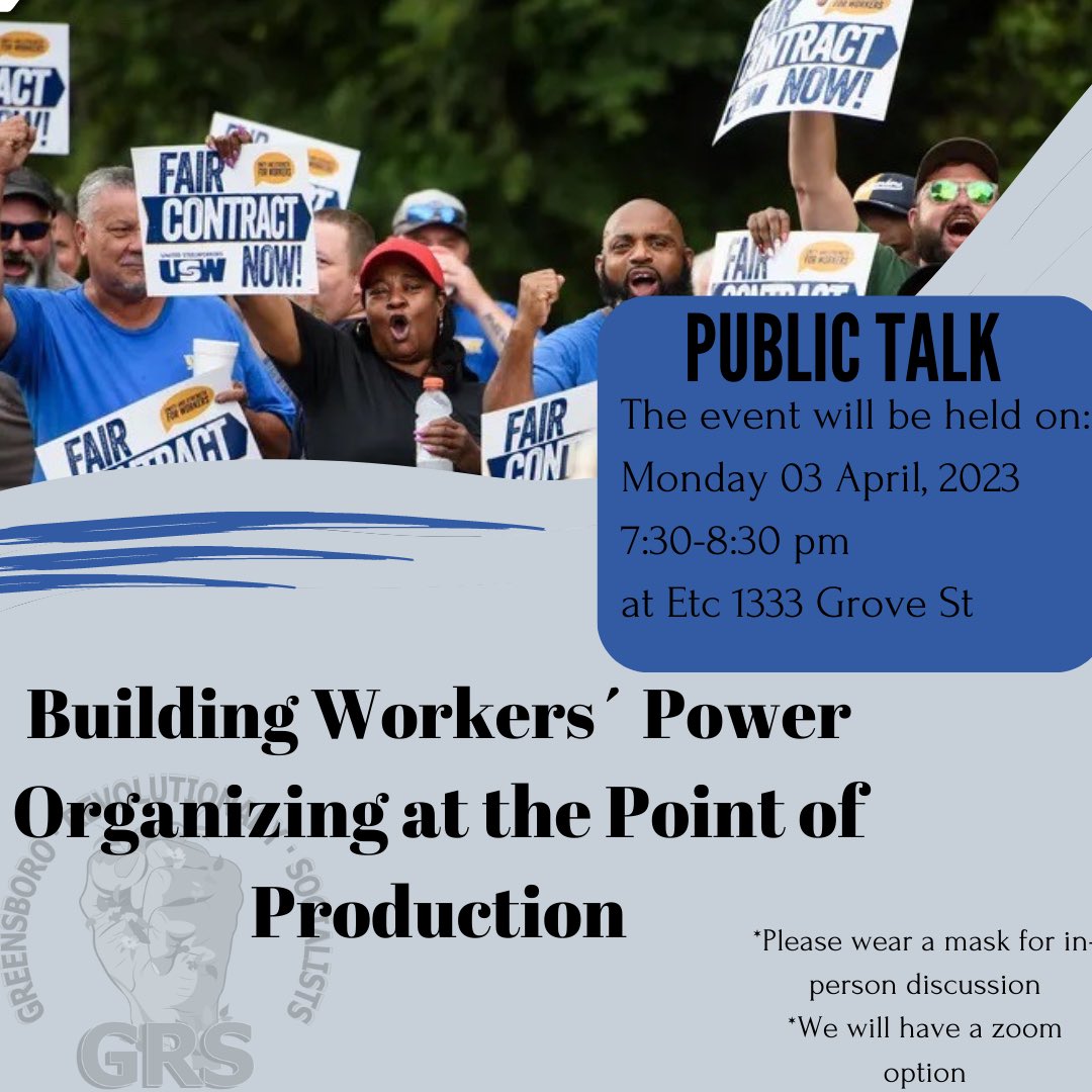gsorevsoc's tweet photo. MONDAY!

Join us to discuss organizing at the point of production — 7:30 pm ET, in person and via Zoom. 

DM us for details! https://t.co/8FX5riGWin