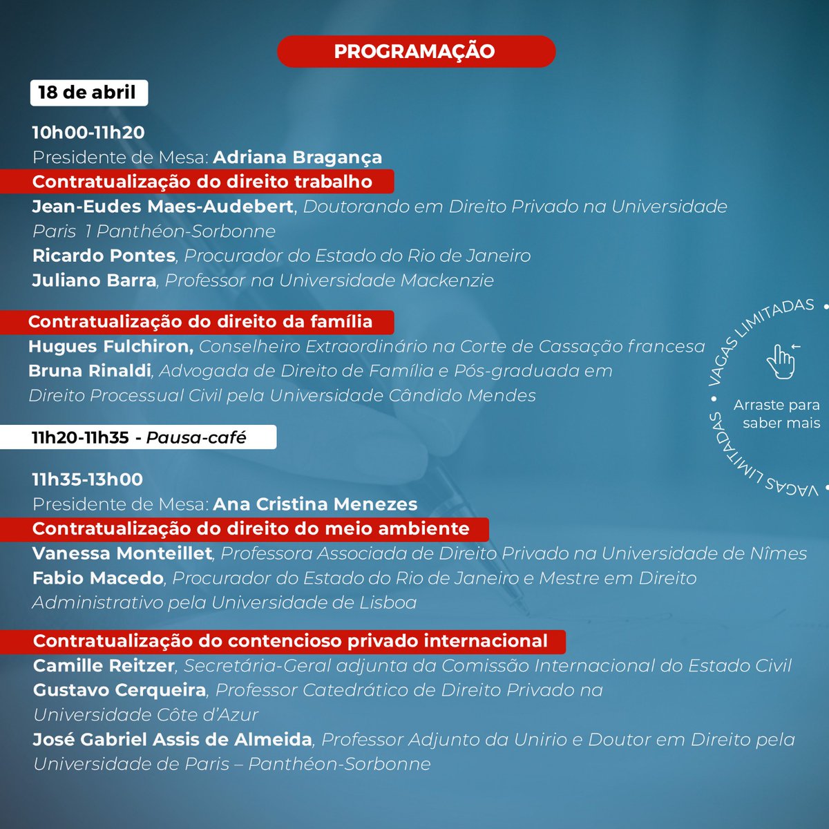 Gus_Cerqueira's tweet photo. La contractualisation du droit
Colloque franco-brésilien organisé par la @legiscompare et par le bureau du procureur général de l'Etat de Rio de Janeiro. 
Rio de Janeiro: 17, 18 et 19 avril.
Soutien de plusieurs institutions:  @CIEC_ICCS @DroitScPoNice @Univ_CotedAzur @GREDEG_UM https://t.co/YQOTgS8WQ3