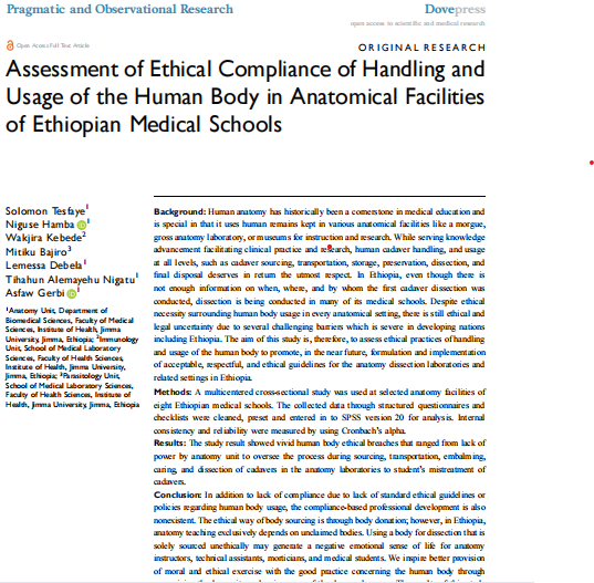 Ibrahim26732901's tweet photo. Profound article. The only ethically sound and legal way of using human cadaver for teaching and research is through cadaveric body donation. It is professional and corporate duty to respect diginfied management of the dead.
#valuesnorms
#righttolibertydiginity
#anatomy
#bioethic https://t.co/Sm4zblNAL1