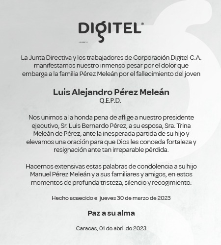 chicabinaria's tweet photo. Nos unimos al duelo de Corporación Digitel... que Dios brinde descanso eterno a Luis Alejandro Pérez Melean. https://t.co/rFfSzRDc9z