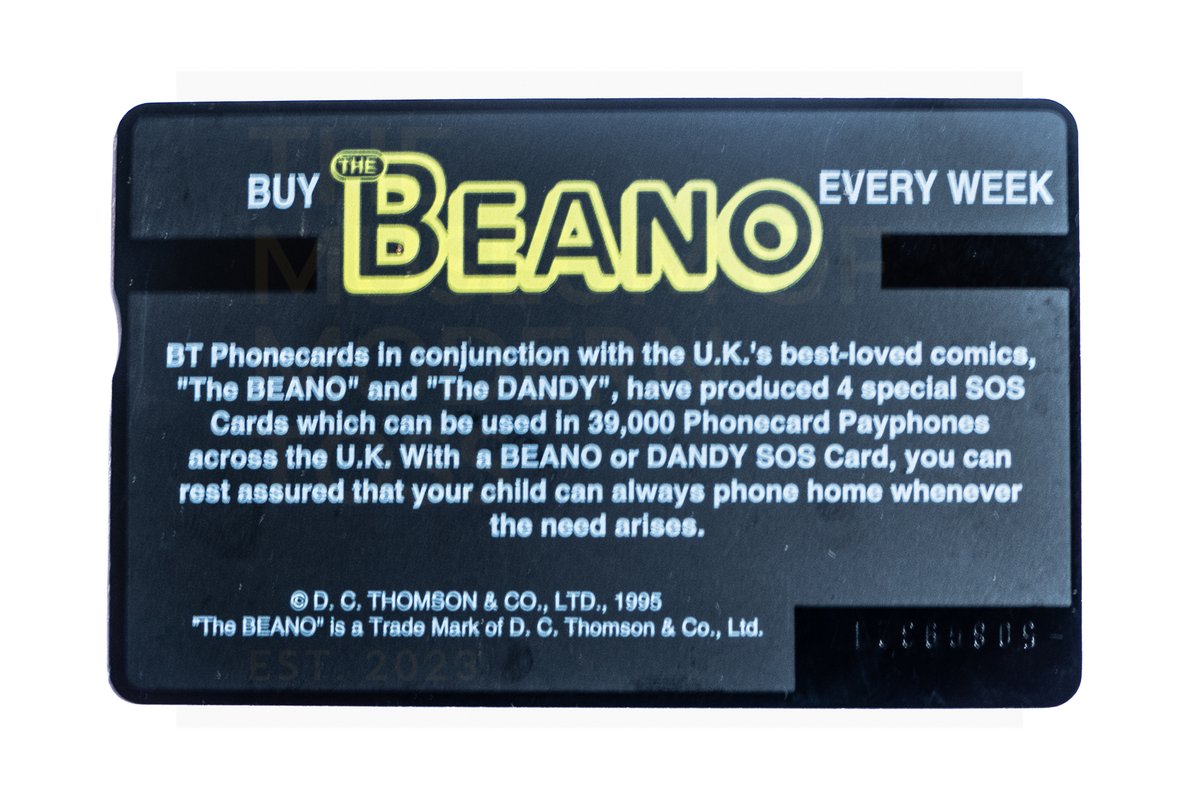 musmodtoss's tweet photo. It's back! 😆#5oclockphonecard returns after an enforced absence! A 1995 promo tie-in with the #Beano! Is that #RogerTheDodger? We have all of these! #phonecard #retro #ukcomics @DC_Thomson https://t.co/nOm1zUh7ft