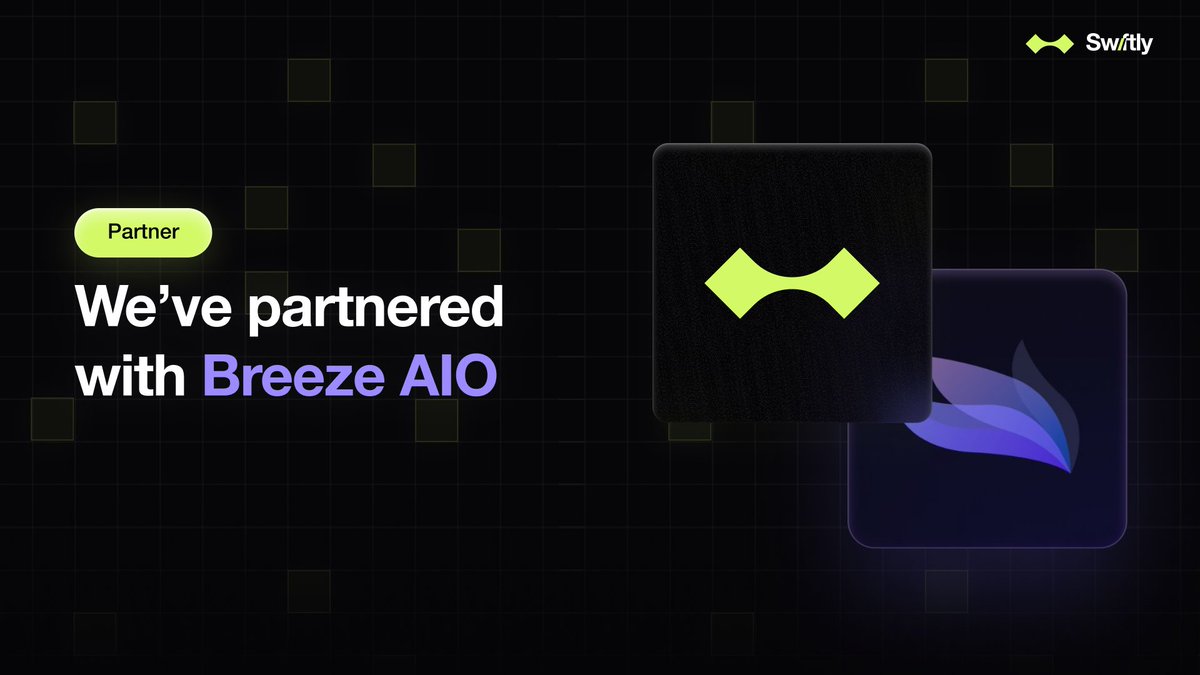 GM 🌞

We're excited to announce our latest partnership with <a href="/BreezeAIO/">Breeze</a>, a leading NFT bot in the web3 community. All Breeze users can now enjoy Swiftly access in the server, with additional individual discounts soon

To celebrate this partnership, we're running a giveaway! 👇