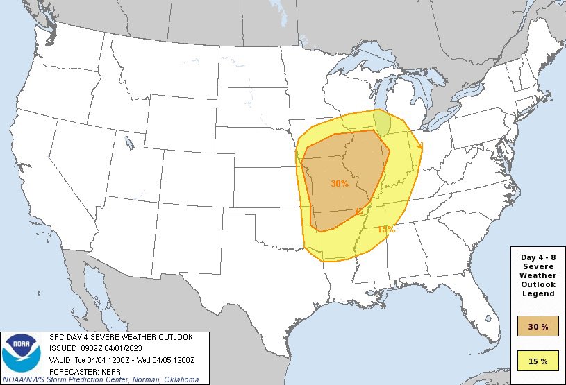 JolietWeather's tweet photo. Another potentially dangerous severe weather outbreak forecasted for Tuesday across Illinois. Storm Prediction Center has much of the state once again in a significant risk for severe storms and tornadoes (day 4 outlook). This ‘could’ be stronger than what we saw on Friday. #ilwx https://t.co/qp5VquFfT8