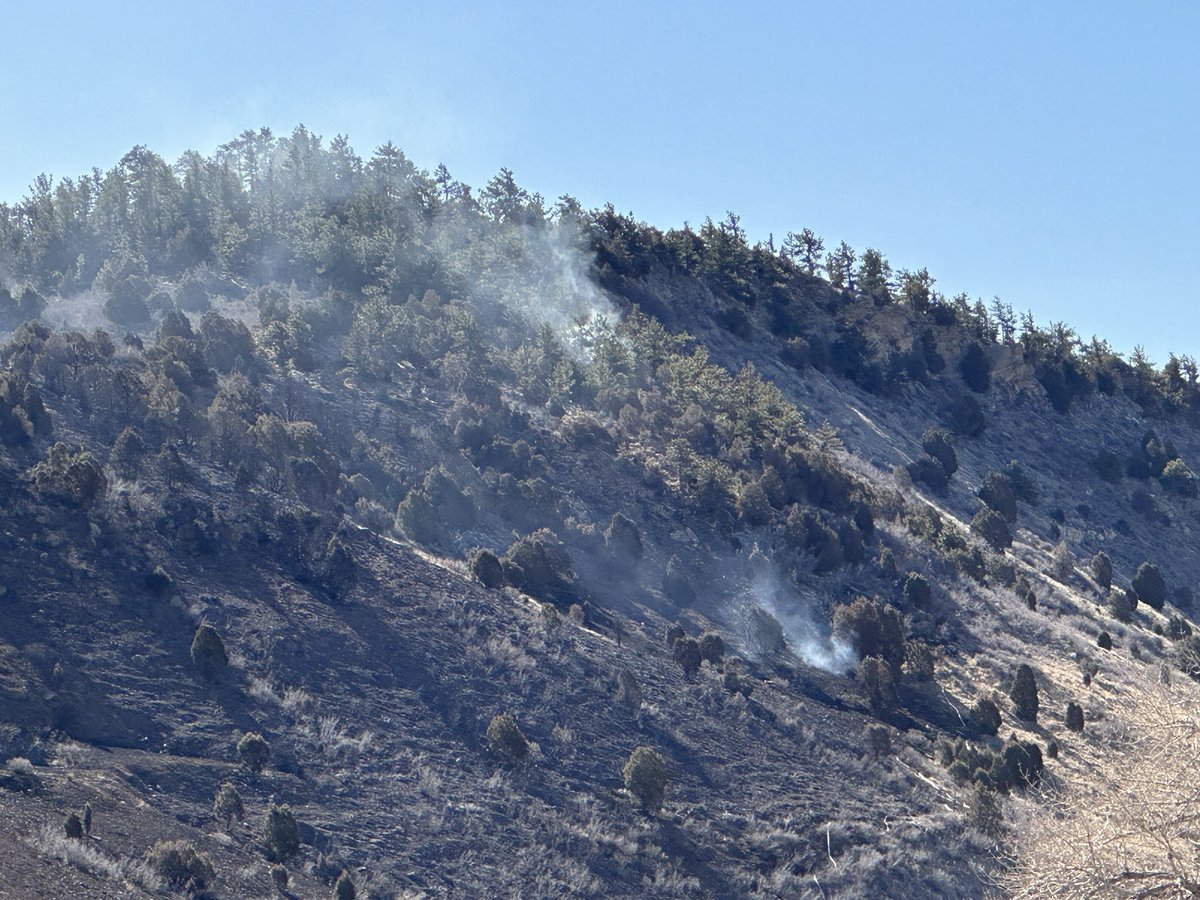 WestMetroFire's tweet photo. **UPDATE** #HogbackFire - Rooney Road now open fr/ Colfax to Thunder Valley to allow riders to access the park. No access from Alameda. Highways 93 &amp; 26 &amp; hiking trails on hogback remain closed. Pictures from the west show areas of defined smoke well within the fire perimeter. https://t.co/FdmtgysMs7