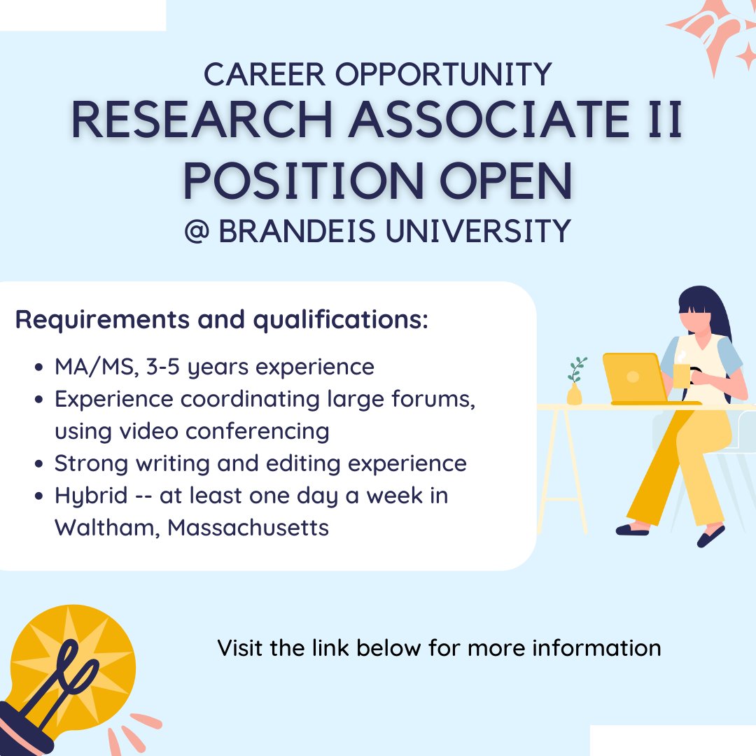 Brandeis University is delighted to announce a career opportunity for a Research Associate II as part of an interdisciplinary social science research team. Official job posting: brandeis.wd5.myworkdayjobs.com/en-US/Jobs/job…