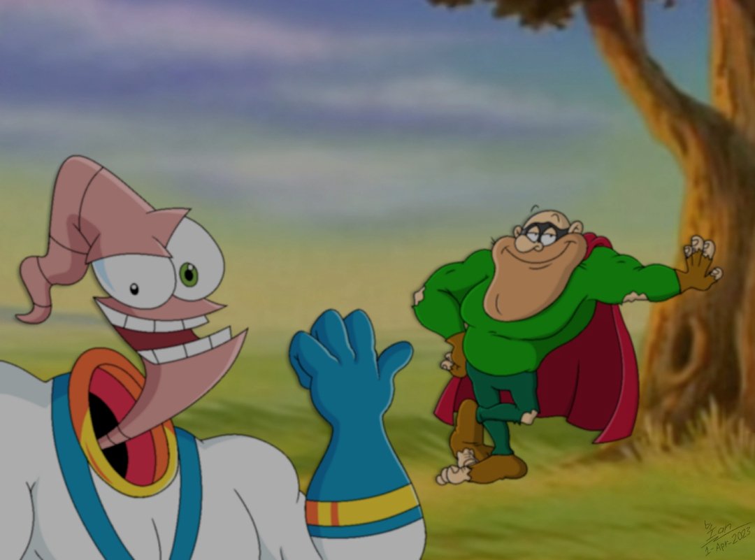 RaccoonJunkYard's tweet image. Earthworm Jim's Lost Episode Ft. Boogerman 🪱🚽

A fake screenshot made for a prank organized by @EWJNoContext . Happy April Fools! 🃏

#Cartoon #EarthwormJim #Boogerman #fakescreenshot #Interplay #retrodrawing #vhs #AprilFoolsDay