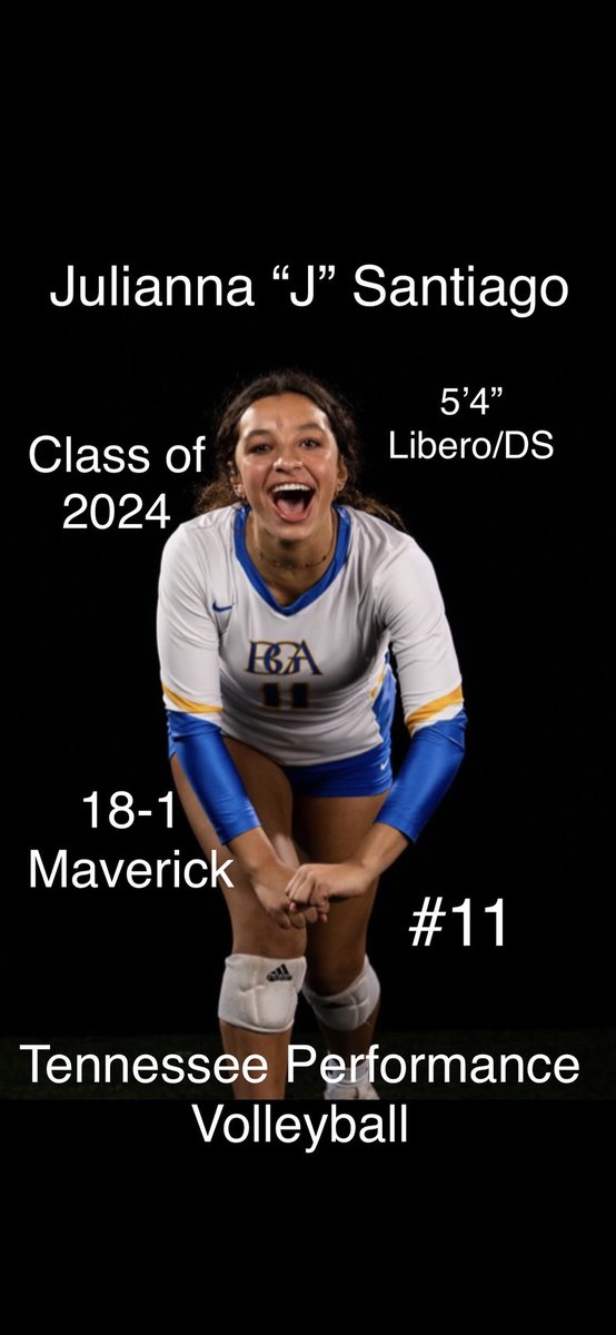 Uncommitted 2024 Libero/DS
Tennessee Performance Volleyball 18 Maverick 
juliannasantiago2024@gmail.com
<a href="/vbconnection/">Volleyball Connection</a> <a href="/CVBTransfers/">College VBall Transfers</a> 
#libero #volleyball