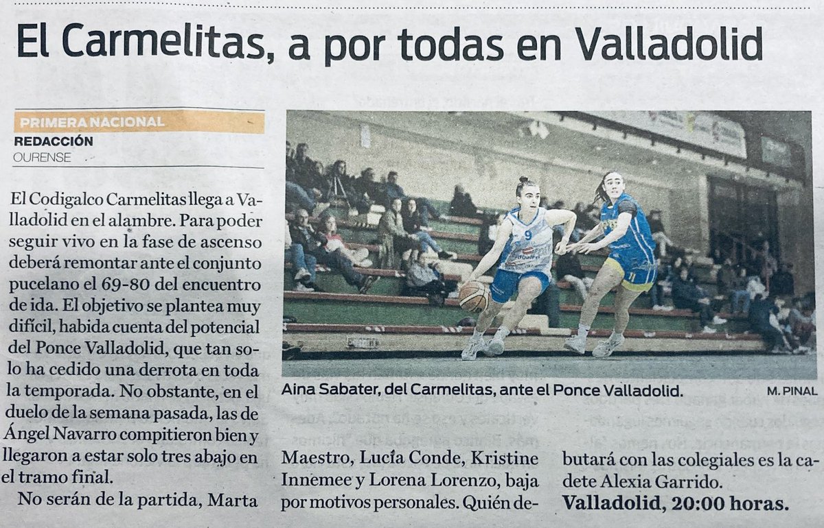 ccvedrunaou's tweet photo. 🗞️PRENSA | El Carmelitas, a por todas en Valladolid
#prensaCCV @LaRegion @PonceVaCB #SFACCV #1DNF https://t.co/qSWYuq8GYp
