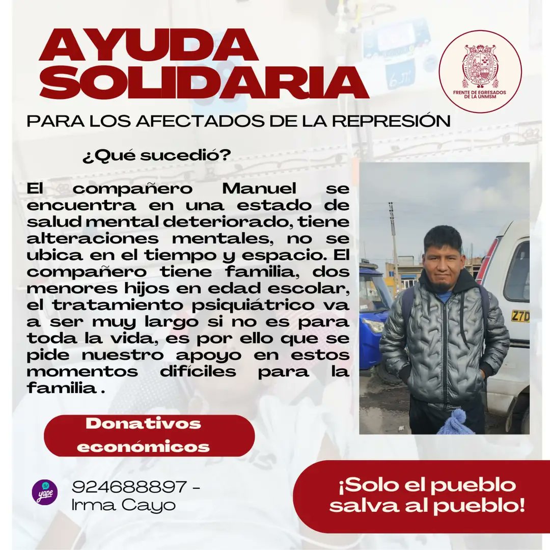 jfowks's tweet image. Ciudadano puneño Manuel Quilla falleció anoche, tras quedar inconsciente debido a golpes de la policía en comisaría San Andrés, Lima. Integró delegación de manifestantes de Juliaca en marzo. Su pareja no tuvo dinero para atención médica. Vía @PachamamaRadio_ Volante del 20 marzo