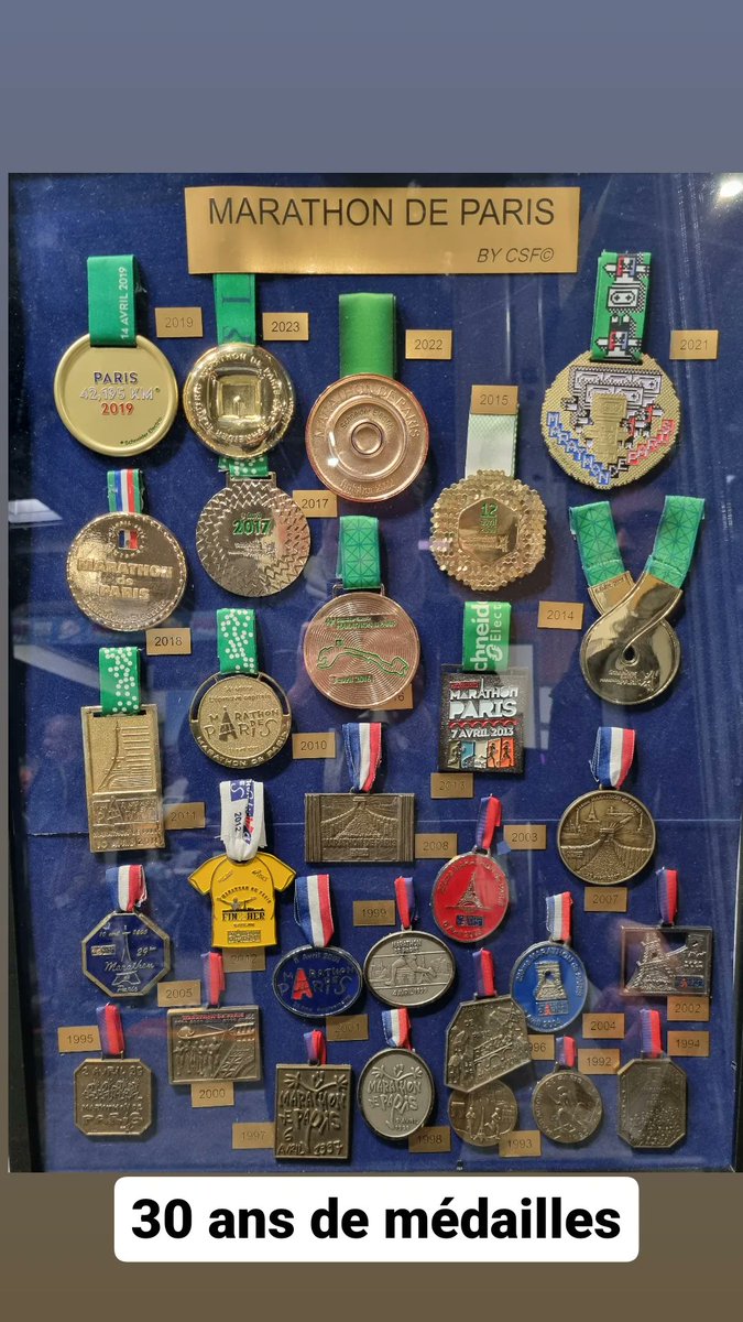 30 ans de médailles du marathon de Paris.
L'évolution est saisissante au niveau du design.
Laquelle est votre préférée ?

#Marathon #running #sports #nutritionsportive #PARIS #42km195 #Schneider  #medaille #finisher