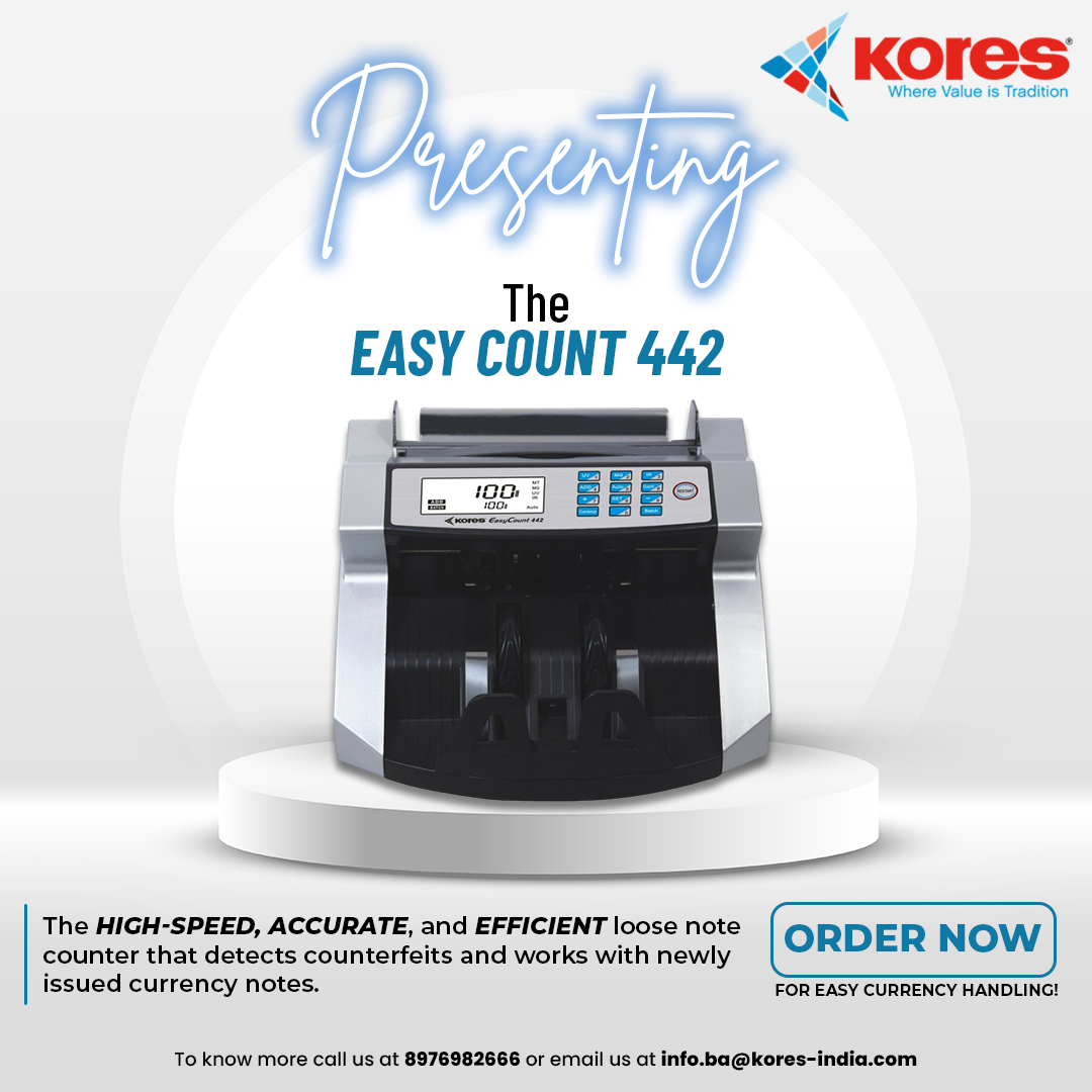 Our currency counting machine EASY COUNT 442 offers high speed, efficient performance and is capable of detecting counterfeits. 
#currency #currencycountingmachine #CurrencyManagement  #aiautomationsolution #aibankingsolution #koresindia #koresbusinessautomation #branchautomation