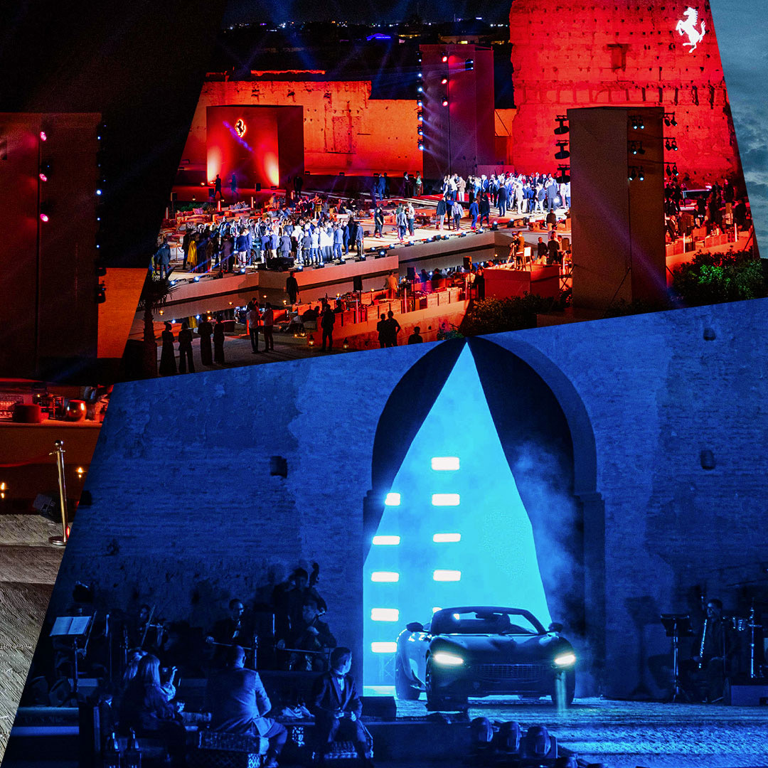 Ferrari_Bham's tweet photo. We present: #LaNuovaDolceVita. The fabulous #FerrariRomaSpider was unveiled at our mysterious evening launch to a welcoming audience with the stunning #ElBadiPalace as the backdrop in #Marrakesh. #Ferrari https://t.co/ugY6jVqjU9