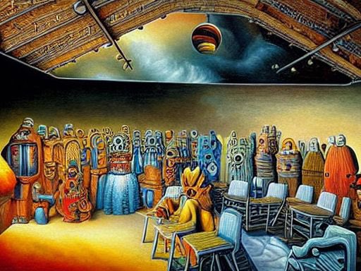 Nuestro público al estilo urbano de Bansky, Velázquez, Van Gogh y Jacek Yerka gracias a <a href="/antoniogarvic/">Antonio García Vicente</a> y a la #InteligenciaArtificial ¡Qué maravilla! 

#arte #brainstorming