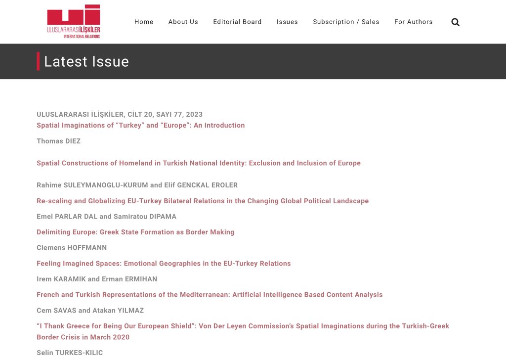 uidergisi's tweet photo. Our special issue titled  “Spatial Imaginations of ‘Turkey’ and ‘Europe’”, guest edited by Thomas Diez @tdiez_tuebingen, has been published. https://t.co/84UclTuzs4 https://t.co/yi6OqSYtGj