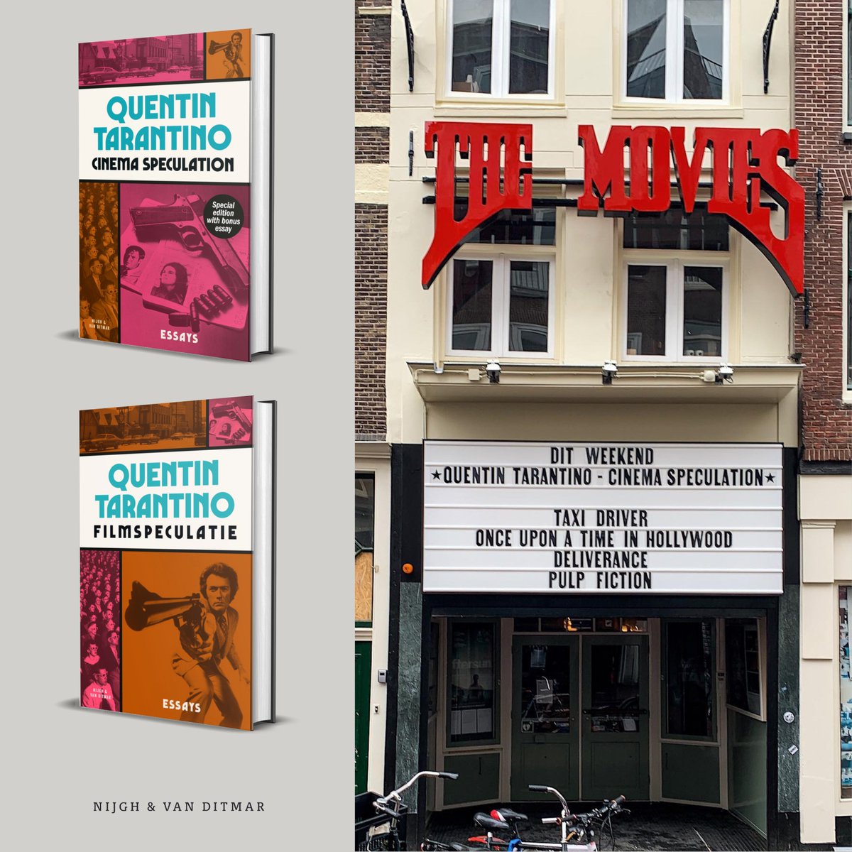 Nijgh's tweet photo. Ter ere van het verschijnen van 𝘍𝘪𝘭𝘮𝘴𝘱𝘦𝘤𝘶𝘭𝘢𝘵𝘪𝘦 van Quentin Tarantino presenteren we samen met The Movies op 1 en 2 april een weekend rond het werk van de Amerikaanse regisseur en de films die hem inspireerden. Met inleidingen van @basjeboer en @JuliusKoetsier. [1/2] https://t.co/k6zkE2mE4Y