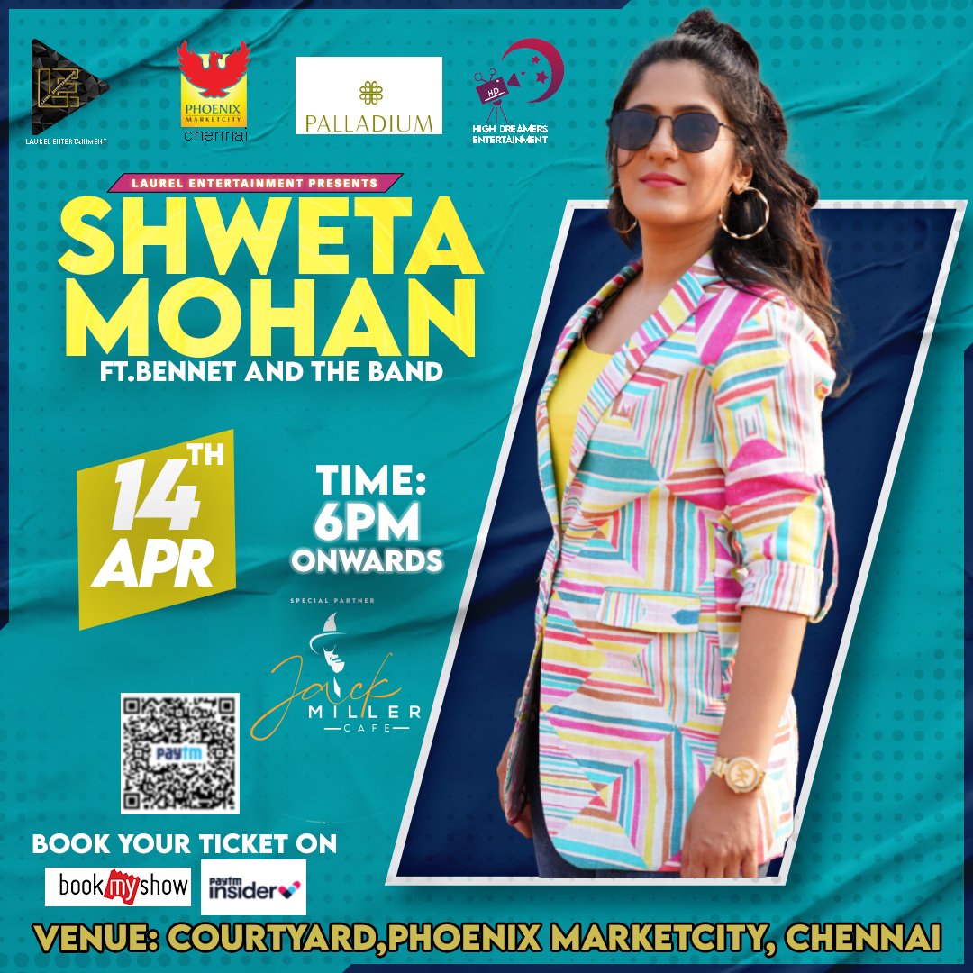 _ShwetaMohan_'s tweet photo. Got your tickets ? 😍

Chennai, I can't wait to see you on April 14th !! 

Event by : #LaureEntertainment
#HighDreamersEntertainment
Venue Partner : 
#PheonixMarketCityChennai
@palladiumchennai

#ShwetaMohanLiveInChennai
#LiveConcert
#April14 #TamilNewYear https://t.co/vPrbRU4lnl
