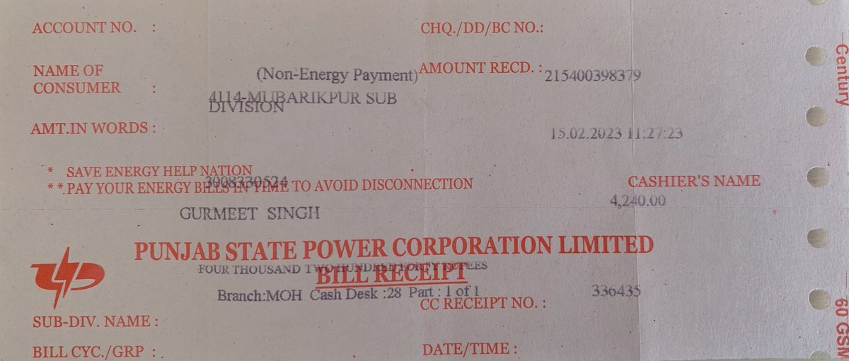 samseera2's tweet photo. @PSPCLPb @AamAadmiParty @CMOPb @BhagwantMann Payment Receipt.. https://t.co/syG4nlvnRE