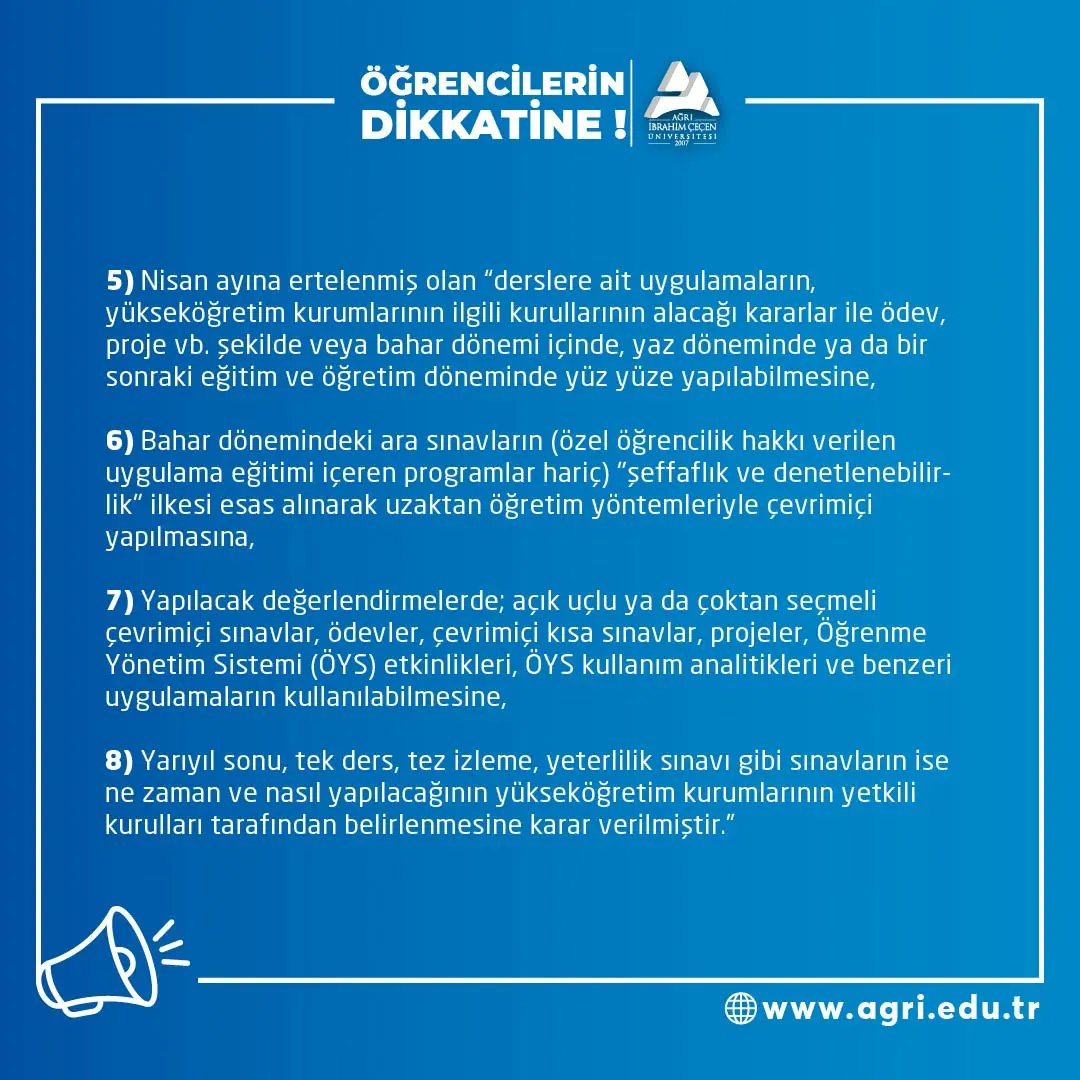aicuni2007's tweet photo. Öğrencilerimizin Dikkatine ‼️

1️⃣ 2022-2023 Eğitim ve Öğretim Yılı Bahar Dönemine ilişkin Üniversitemiz Senatosu tarafından Alınan Kararlar,

2️⃣2022-2023 Eğitim ve Öğretim Yılı Bahar Dönemine ilişkin Yükseköğretim Kurulu Tarafından Alınan Kararlar

#AİÇÜ #YÖK #HibritEgitim https://t.co/fDHLRNfYK5