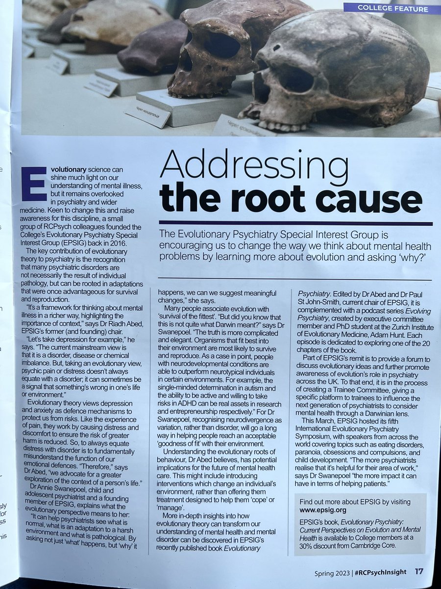 Great to see a spread on #evolutionarypsychiatry in @rcpsych #insight #EPSIG @RiadhAbed1 @muzafferkaser @Derektracy1 @henrypoconnell @gurjotbrarmd